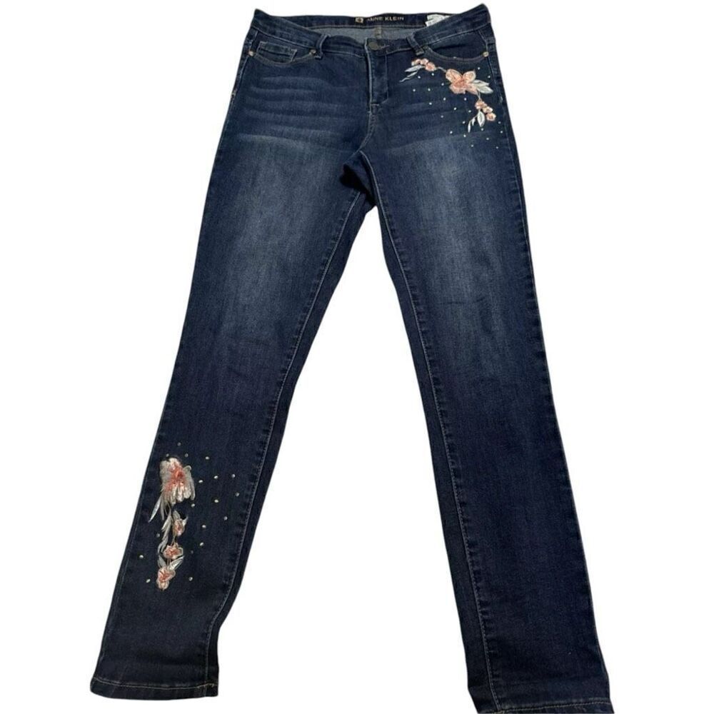 Anne Klein Skinny Jeans with Embroidery Flowers and Studs 6